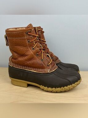 L.L. Bean Women’s Size 6.0 M Duck Boot Shearling Lined Brown Leather Lace Up